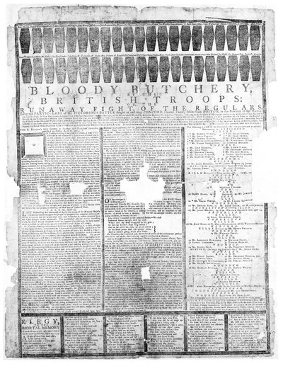 ملحمة دموية للقوات البريطانية ، سالم 1775 (مطبوعة) بواسطة المدرسة الأمريكية