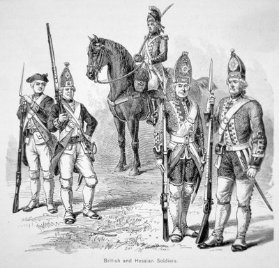 British and Hessian soldier, during the American Revolutionary War (engraving) بواسطة المدرسة الأمريكية