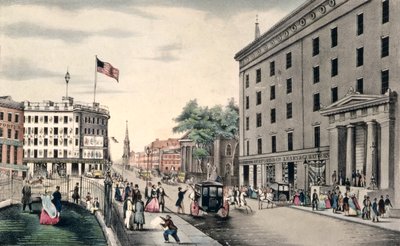 برودواي نيويورك ، جنوبا من الحديقة ، محفورة وحانة. بواسطة Nathaniel Currier (1813-88) نيويورك ، بواسطة المدرسة الأمريكية