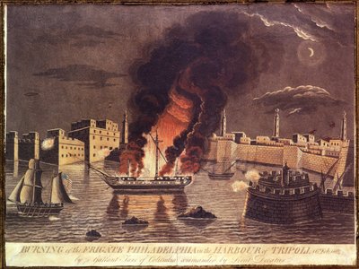 حرق الفرقاطة فيلادلفيا في ميناء طرابلس في 16 فبراير 1804 بواسطة المدرسة الأمريكية