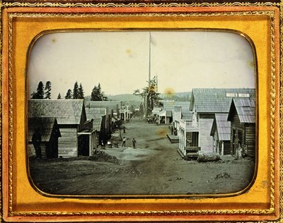 California Gold Mining Town ، c.1852 (نصف لوحة daguerreotype ، حقيبة جلدية منقوشة) بواسطة المدرسة الأمريكية