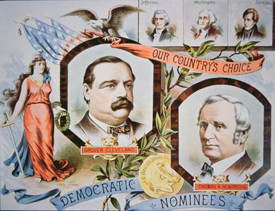 Campaign poster for presidential candidate Grover Cleveland and running mate, Thomas A. Hendricks (1819-85) بواسطة المدرسة الأمريكية