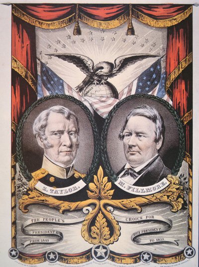 Campaign poster for presidential candidate Zachary Taylor (1784-1850) and running mate, Millard Fillmore (1800-74) 1848 (colour litho) بواسطة المدرسة الأمريكية