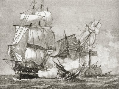 الاستيلاء على Guerriere عن طريق البغاء في 19 أغسطس 1812 ، من "تاريخ موجز للولايات المتحدة" ، نشرته AS Barnes und Co. في عام 1885 بواسطة المدرسة الأمريكية