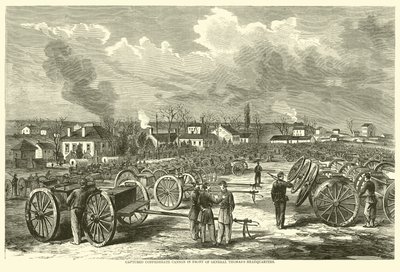 تم القبض على مدفع الكونفدرالية أمام مقر الجنرال توماس ، نوفمبر 1863 بواسطة المدرسة الأمريكية