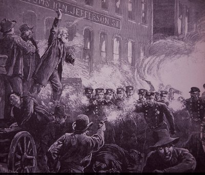 Chicago Haymarket Labor Riot of 1886, engraving published in Harper