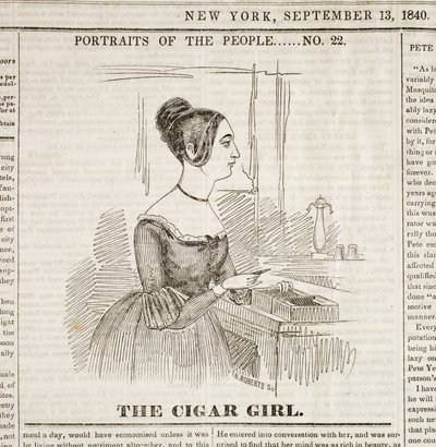 Cigar Girl ، الصفحة الأولى لـ "New York Sunday Atlas" ، ١٣ سبتمبر ١٨٤٠ بواسطة المدرسة الأمريكية