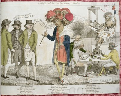 Cinque-Tetes أو وحش باريس ، رسوم متحركة ساخرة في قضية XYZ ، 1797 بواسطة المدرسة الأمريكية