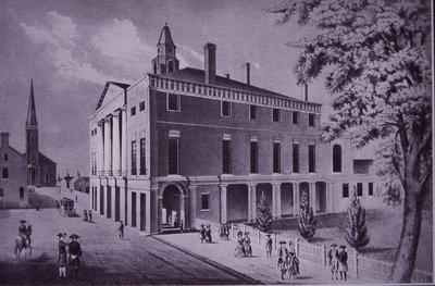 City Hall, Wall Street, New York City in 1790 (engraving) بواسطة المدرسة الأمريكية