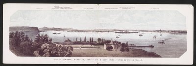 مدينة نيويورك ، بروكلين ، جيرسي سيتي ومحطة الحجر الصحي في جزيرة ستاتن ، حوالي عام 1850 (لون ليثو) بواسطة المدرسة الأمريكية