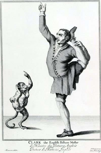 Clark the English Posture Maker ، مأخوذ من سلسلة The Cryes of the City of London Drawne after the Life ، النقش بعد Marcellus Laroon II ، الذي نشره Pierce Tempest ، 1688 بواسطة المدرسة الأمريكية