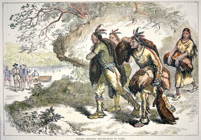 Colonial Fur Traders (coloured engraving) بواسطة المدرسة الأمريكية