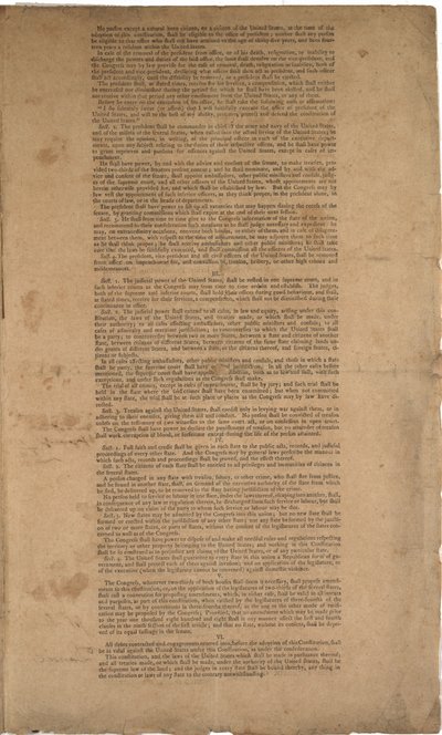 الدستور ، الطبعة الأولى ، طبع بواسطة Dunlap & Claypoole ، 17-19 سبتمبر 1787 (انظر أيضًا GLC 695933 و GLC 695934 و GLC 695936) بواسطة المدرسة الأمريكية