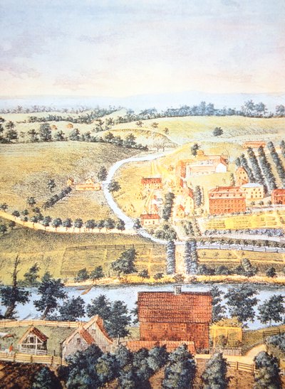 Cultivated farmland of Pennsylvania in 1750 (colour litho) بواسطة المدرسة الأمريكية