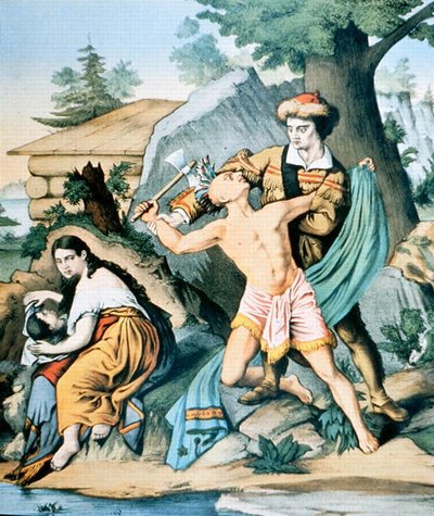 دانيال بون (1734-1820) يدافع عن أسرته ضد هجوم هندي بواسطة المدرسة الأمريكية