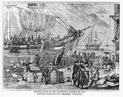تدمير الشاي في ميناء بوسطن عام 1773 بواسطة المدرسة الأمريكية