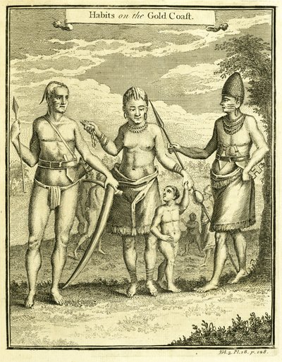 لباس أهالي كيب لوب غونزالفو وريو غابون ، رسم توضيحي من "عادات على ساحل الذهب" ، بقلم توماس أستلي ، 1745-1747 بواسطة المدرسة الأمريكية