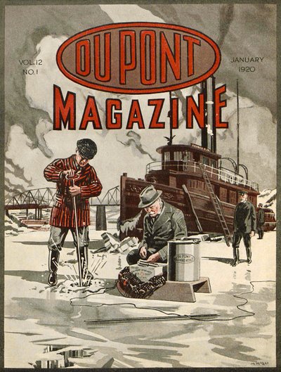 DuPont Dynamite ، الغلاف الأمامي لمجلة DuPont ، يناير 1920 بواسطة المدرسة الأمريكية