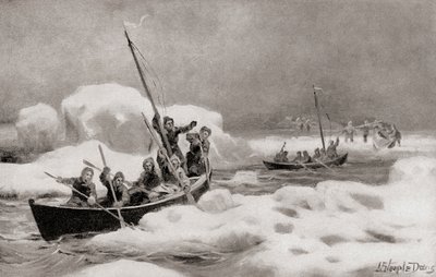 إليشا كينت كين، قائد بعثة غرينيل الثانية عام 1853، بحثًا عن رحلة الكابتن السير جون فرانكلين المفقودة في مناطق القطب الشمالي، من تاريخ بلدنا، نُشر عام 1905 (litho) بواسطة المدرسة الأمريكية