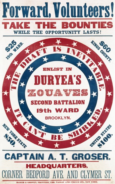 التجنيد في Duryeas Zouaves ، الكتيبة الثانية ، الجناح التاسع عشر ، بروكلين ، c.1861 بواسطة المدرسة الأمريكية