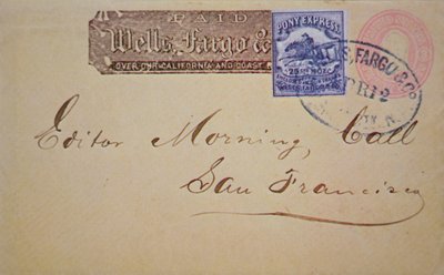 Envelope with Wells Fargo Pony Express stamp attached (pen & ink on paper) بواسطة المدرسة الأمريكية