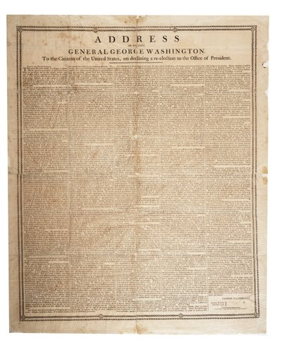 خطاب وداع الجنرال الراحل جورج واشنطن ، 17 سبتمبر 1796 بواسطة المدرسة الأمريكية