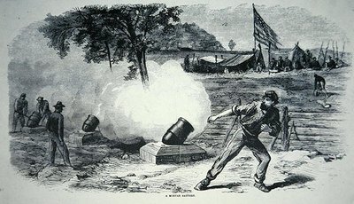 بطارية الهاون الفيدرالية أثناء الحرب الأهلية الأمريكية (1861-1865) (ليثو) بواسطة المدرسة الأمريكية