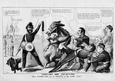القتال والإغماء: صرخة خارقة - يغمى عليه في ساحة المعركة ، نشرها Strong Litho ، نيويورك ، c.1852 بواسطة المدرسة الأمريكية
