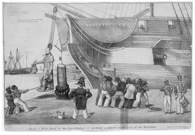 تثبيت رأس كتلة للدستور ، أو وضع ثؤلول على أنف الحديد القديم ، c.1832 بواسطة المدرسة الأمريكية