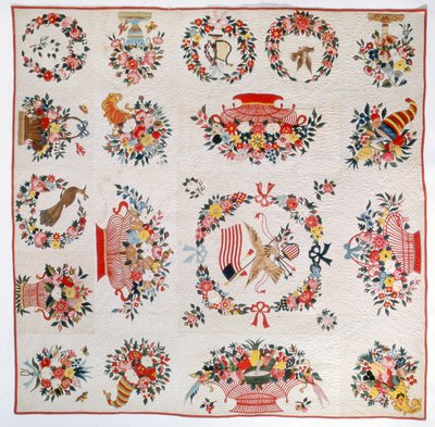 لحاف فلاج وزهرة ، c. 1860 (قطن) بواسطة المدرسة الأمريكية