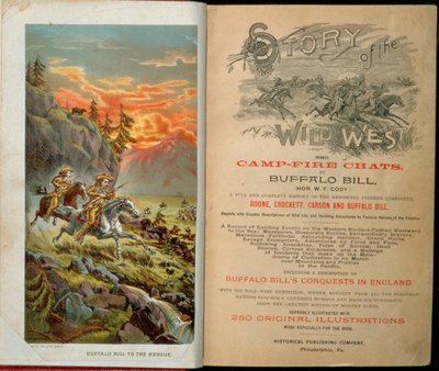 صورة في الصفحة وصفحة لقصة قصة الغرب المتوحش ودردشات معسكر النار بواسطة بافالو بيل (1846-1917) بواسطة المدرسة الأمريكية