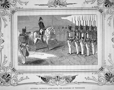 الجنرال أندرو جاكسون يتحدث إلى ميليشيا تينيسي قبل معركة هورشو بيند ، 27 مارس 1814 بواسطة المدرسة الأمريكية
