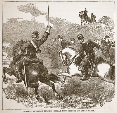 الجنرال شيريدان يحوّل الهزيمة إلى نصر في سيدار كريك ، من حانة كتب. 1896 بواسطة المدرسة الأمريكية