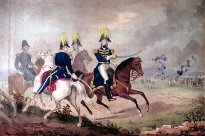 الجنرال ويليام هنري هاريسون (1773-1841) والأركان في معركة التايمز عام 1813 بواسطة المدرسة الأمريكية