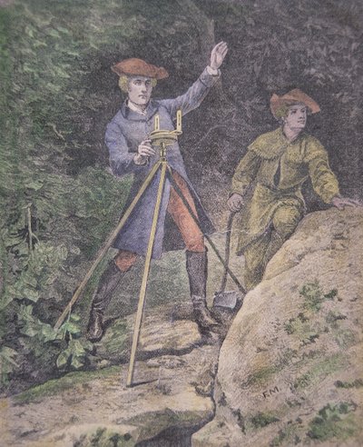 George Washington as a surveyor in Virginia, aged 21 (colour litho) بواسطة المدرسة الأمريكية