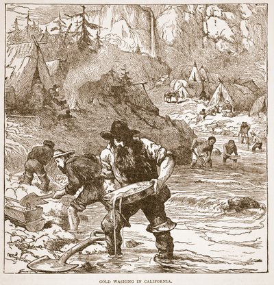 غسيل الذهب في كاليفورنيا ، من حانة كتب. 1896 بواسطة المدرسة الأمريكية