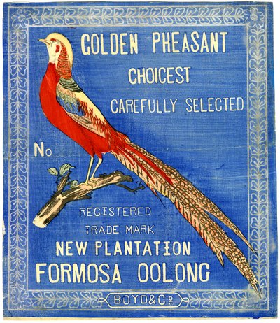 Golden Pheasant Choicest بعناية ، لا يوجد علامة تجارية مسجلة New Plantation Formosa Oolong (طباعة كتلة (حبر ملون على ورق مع دعم)) بواسطة المدرسة الأمريكية