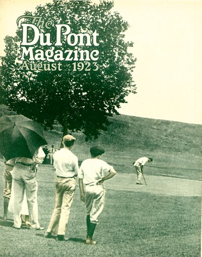 الجولف ، الغلاف الأمامي لمجلة DuPont ، أغسطس 1923 بواسطة المدرسة الأمريكية