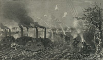 قوارب البندقية وقذائف الهاون على المسيسيبي ، c.1878 بواسطة المدرسة الأمريكية