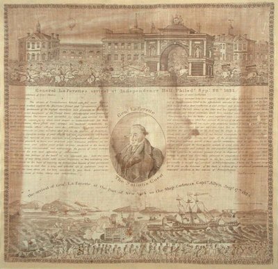 منديل تخليدًا لذكرى وصول الجنرال لافاييت (1757-1834) عام 1824 (قطن) بواسطة المدرسة الأمريكية