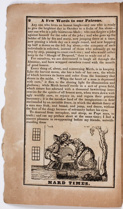 الأوقات الصعبة ، الصفحة 2 من التقويم الأمريكي الهزلي لعام 1838 بواسطة المدرسة الأمريكية