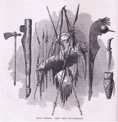 الأسلحة الهندية ، رسم توضيحي من حانة Cassell's History of the United States. بواسطة Petter & Galpin c.1890 (litho) بواسطة المدرسة الأمريكية