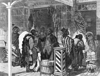 الهنود يتداولون في بلدة حدودية ، من "هاربر ويكلي" ، 13 نوفمبر 1875 بواسطة المدرسة الأمريكية