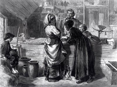 التصميم الداخلي لمتجر ريفي ، من "Harper's Weekly" ، رسمه Solomon Eytinge (1833-1905) بعد رسم ماري ستون ، 20 أبريل 1872 (نقش) (صورة بالأبيض والأسود) بواسطة المدرسة الأمريكية