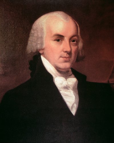 James Madison (1751-1836) (colour litho) بواسطة المدرسة الأمريكية
