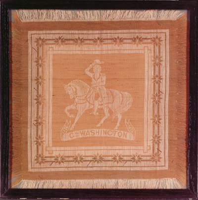 منديل يصور جورج واشنطن (1732-99) على ظهور الخيل ، 1876 (الحرير والقطن) بواسطة المدرسة الأمريكية