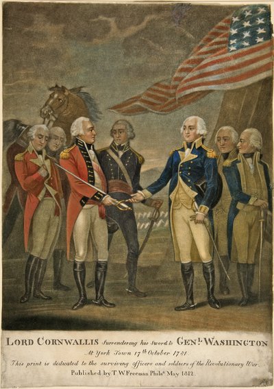 Lord Cornwallis Surrendering his Sword to Genl. Washington at York Town بواسطة المدرسة الأمريكية