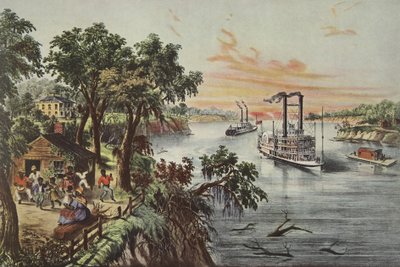 انخفاض المياه في ميسيسيبي ، حانة. 1868 Currier & Ives (لون ليثو) بواسطة المدرسة الأمريكية