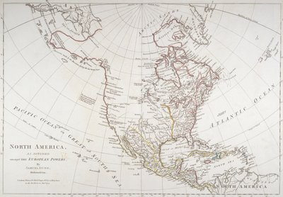 خريطة تصور أمريكا الشمالية على أنها مقسمة من قبل الدول الأوروبية ، 1774 بواسطة American School
