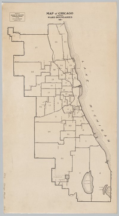 Map of Chicago Showing Ward Boundaries بواسطة المدرسة الأمريكية